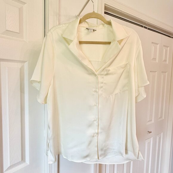 Topshop | Ivory Satin Button-Up Shirt | Size US 2 - Picture 3 of 5